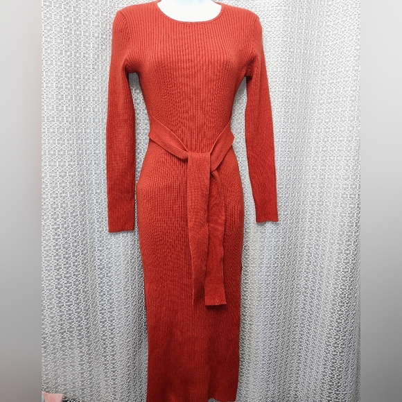 Chic Long Sleeve Knit Dress in Rust - Picture 3 of 12